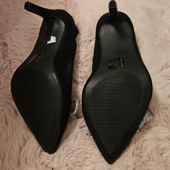 Torrid Black Heels with Mesh And Rhinestone Bow Accent - Picture 3 of 4